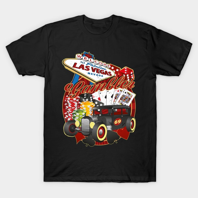 Rockabilly Gambler Hot Rod T-Shirt by RockabillyM